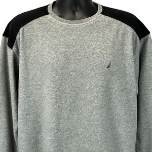 Nautica Soft Fleece Sweater Logo Long Sleeve Crew Neck Gray Mens L Large